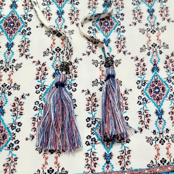 Artesia Floral Boho Blouse Tunic V-neck 3/4 Sleeve With Tassels Woman's Size XL - Picture 6 of 13